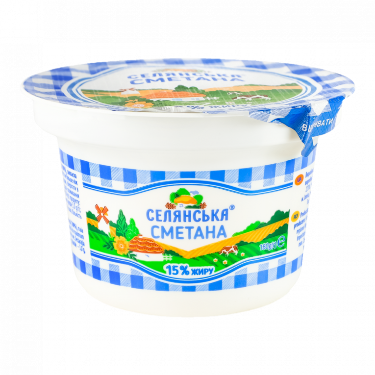 Сметана СЕЛЯНСЬКА 15% жиру, Стакан 180г